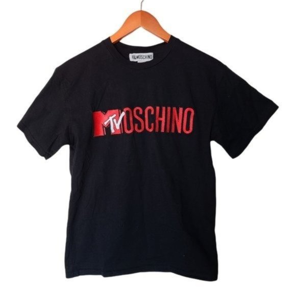H&M x Moschino Black MTV T-shirt size XS Embroidered Logo - Picture 2 of 7